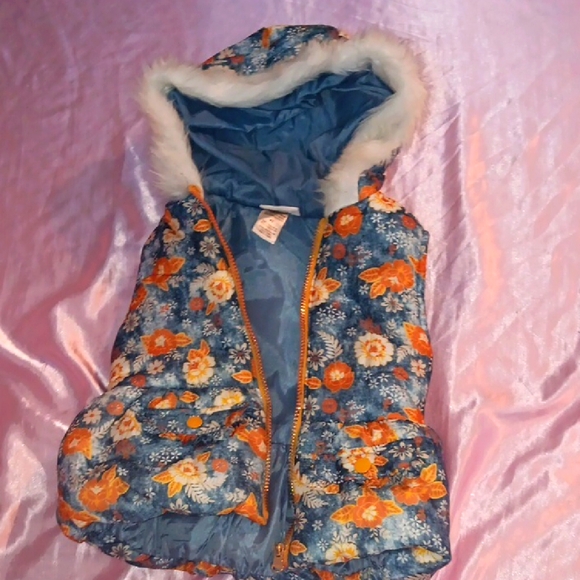 Floral Blue and Orange Kids Vest Jacket - Picture 1 of 4